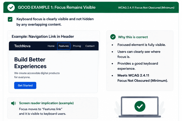 Navigation link in the header stays fully visible while focus remains clearly indicated.