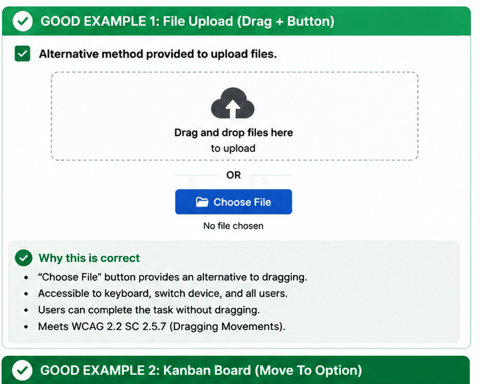 File upload panel with a visible Choose File button and drag-and-drop as an optional alternative.