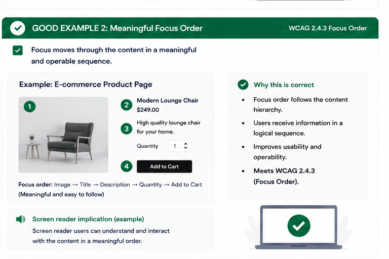 E-commerce product page with focus moving through content in a meaningful order.