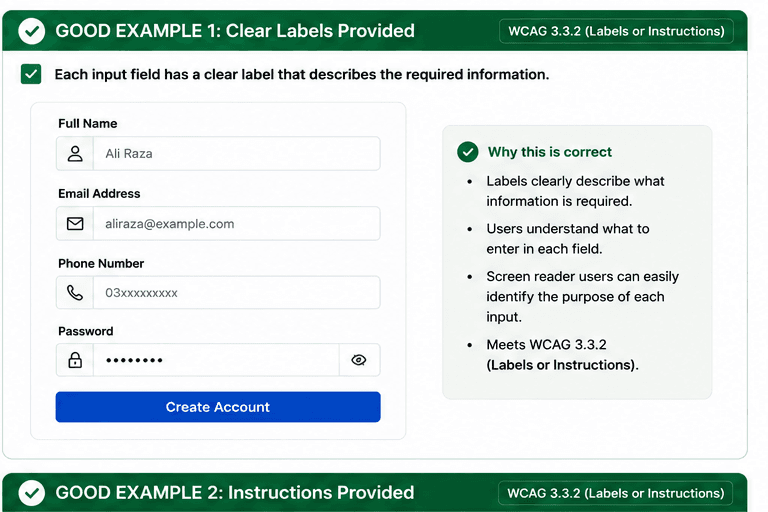 Create account form with visible labels for each field so users know exactly what to enter.